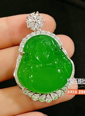 帝王绿玉髓佛公吊坠女项链礼品母亲节翡翠色玛瑙玉佛挂件本命年坠