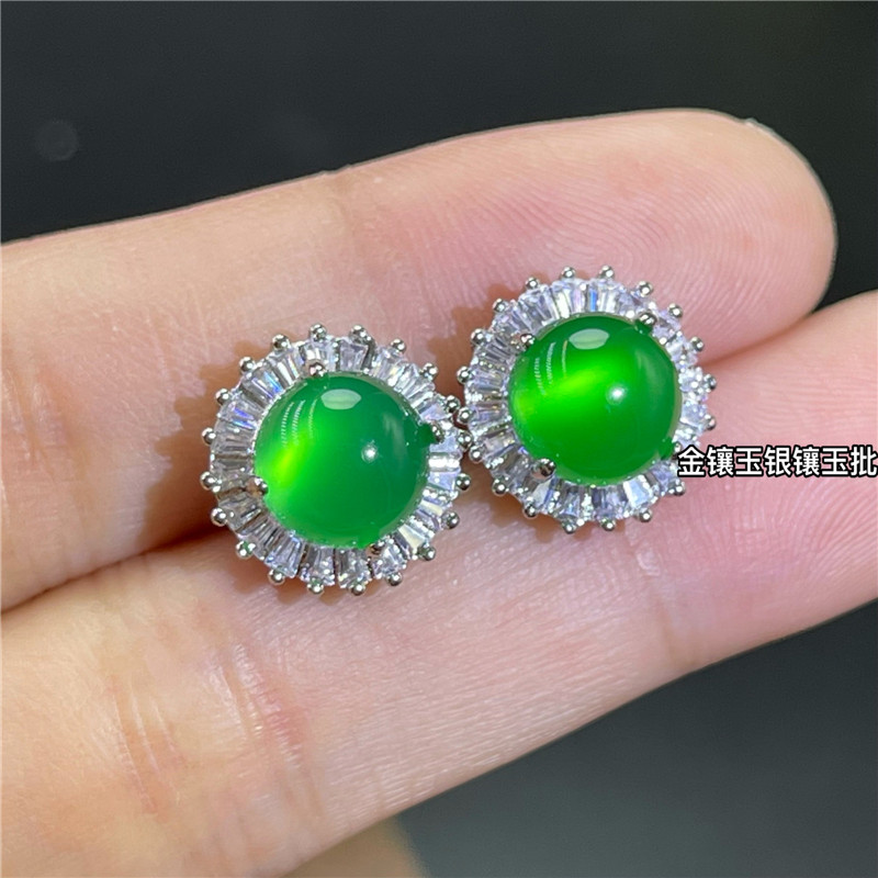 天然冰种绿玉髓耳钉玉石耳饰时尚