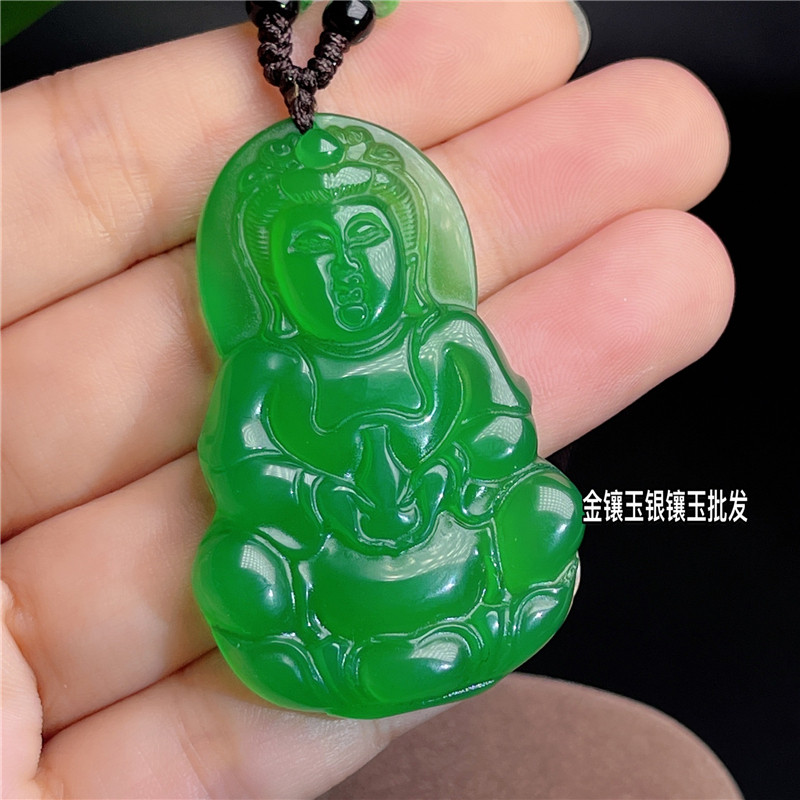冰种绿玉髓观音吊坠帝王绿满翠玛瑙玉观音菩萨项链本命年开运挂件