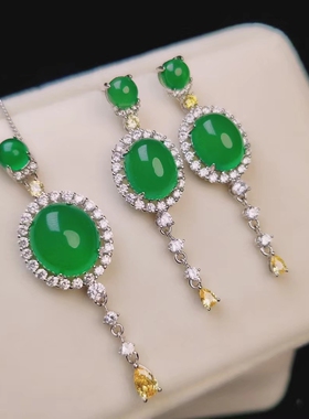 配证书绿玉髓耳环女士日韩风吊坠