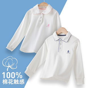 白色校服翻领打底衫 儿童长袖 纯棉T恤中小童衬衫 polo衫 吸汗 春秋季