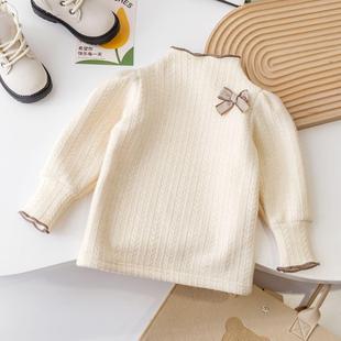 打底衫新款儿童一体绒童装婴儿冬装女童泡泡袖上衣女宝宝加绒长袖