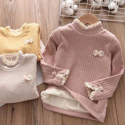 女童蕾丝花边打底衫加绒加厚