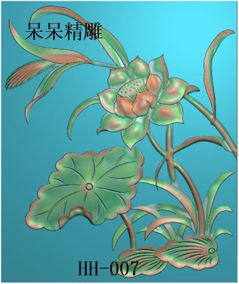 精雕图荷花荷叶仿古木雕沙发床背板靠背门板石雕大板浮雕图灰度图