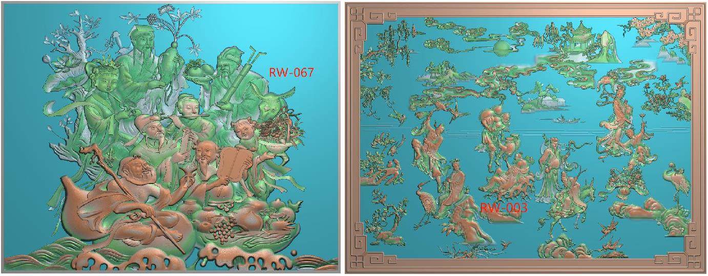 人物八仙过海山水风景木雕背板靠背jdp浮雕图灰度图