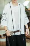 咖啡厅风夏装银龙刺绣汉服开衫衬衫白色A032/2202/50控68，男装衬衫，电商A032