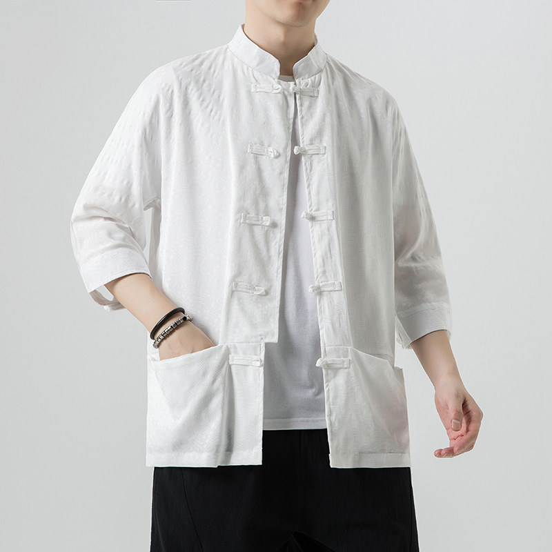 无影墙白色2024新款夏季男士复古冰丝大码风衬衫A032/C70/75,男装衬衫,电商A032