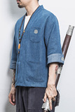白墙风男士汉服开衫盘扣牛仔外套蓝色A032/KS001/65控78，男装衬衫，电商A032