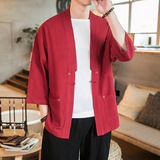 咖啡厅风夏装七分袖开衫纯色汉服衬衣红A032/1821/特P40，男装衬衫，电商A032