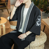 咖啡厅风圆龙刺绣七分袖开衫汉服防晒衣黑色A032/2201/50控68，男装衬衫，电商A032