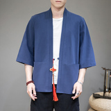 夏季风纯色汉服开衫麻本色七分袖铜钱道袍A032/KS006/60控78，男装衬衫，电商A032