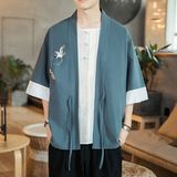 咖啡厅风夏装男士汉服仙鹤刺绣开衫黑色A032/KS003/50控68，男装衬衫，电商A032