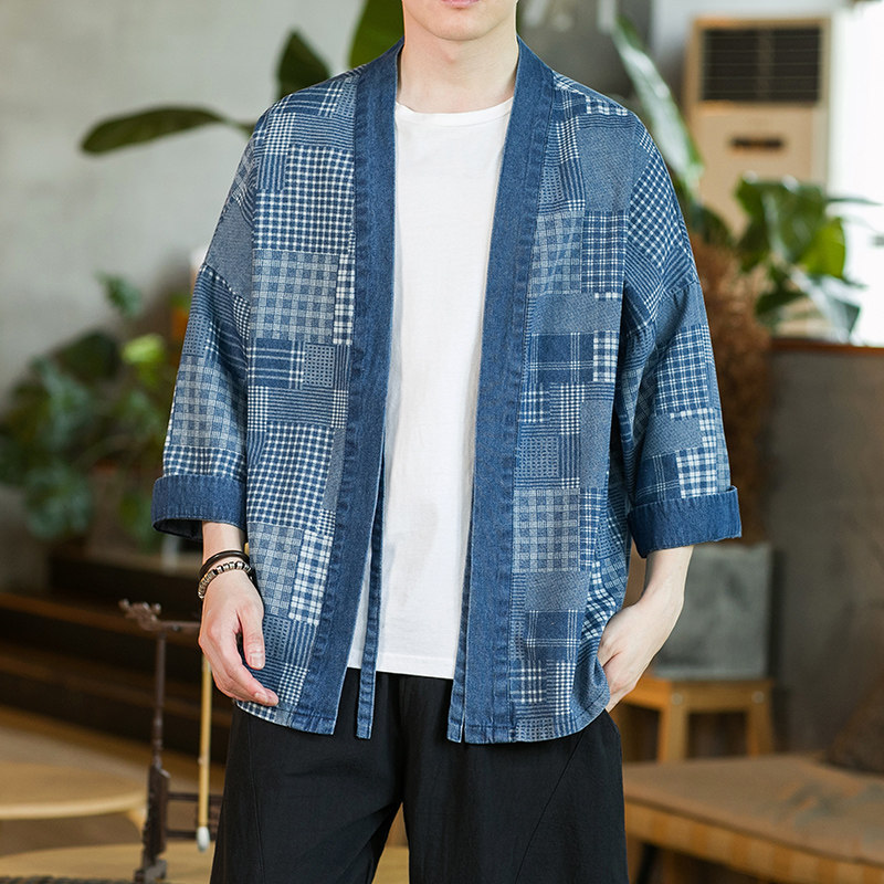 咖啡厅蓝色 2024新款夏男士复古牛仔大码风开衫A032/KS007/60图片
