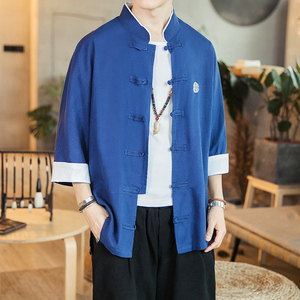 风夏装 佳乐男士七分袖衬衫棉麻短袖衬衣黑色A032/C66/55控68图片