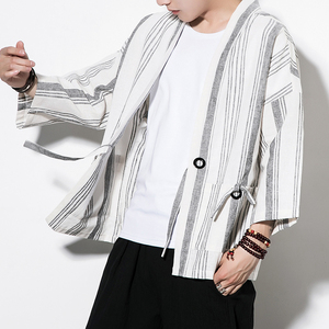 白墙 夏装风男士条纹开衫T恤白色条纹汉服A032/1816/特P50图片
