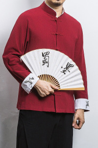 白墙 风春装男士袖口鹤刺绣长袖衬衫红  A032/C23/55控68图片