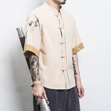 白墙风男士短袖衬衫仙鹤刺绣衬衣黑色A032/DS003/50控68，男装衬衫，电商A032