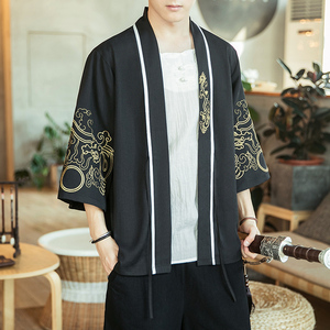 咖啡厅风夏装新款龙腾刺绣汉服开衫衬衫白色A032/2204/50控68图片