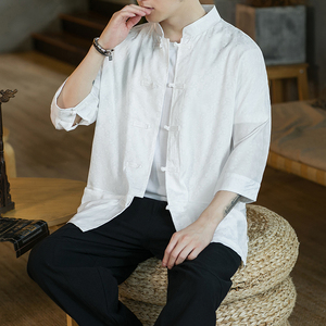 咖啡厅黑色 2024新款夏季男士复古冰丝大码风衬衫A032/C70/75图片