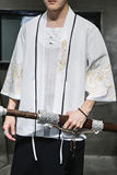 W基地风夏装新款龙腾刺绣汉服开衫衬衫白色A032/2204/50控68，男装衬衫，电商A032