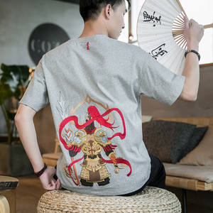 咖啡厅 风重工杨戬刺绣情侣短袖T恤灰色版权A032/T102/65图片
