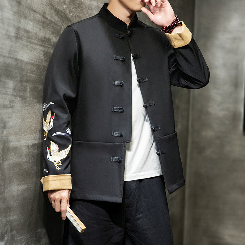 W基地风秋装手臂仙鹤刺绣翻袖夹克外套A032/1602/100控128，男装夹克，电商A032