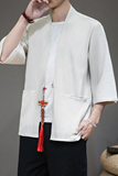 夏季风纯色汉服开衫麻本色七分袖铜钱道袍A032/KS006/60控78，男装衬衫，电商A032