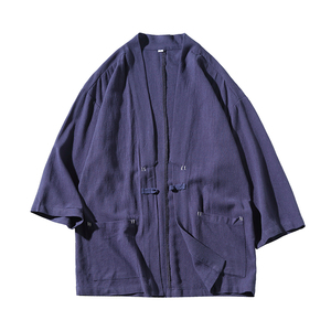 咖啡厅 风夏装七分袖开衫纯色汉服衬衣黑色A032/1821/特P40图片