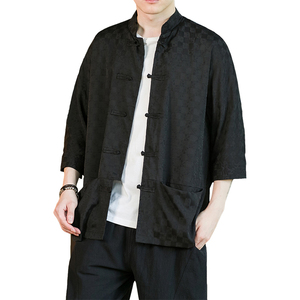 咖啡厅黑色 2024新款夏季男士复古冰丝大码风衬衫A032/C70/75图片
