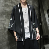 W基地风竹子刺绣七分袖开衫汉服防晒衣白色A032/2205/50控68，男装衬衫，电商A032