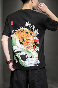 风夏装山海经系列情侣印花男士短袖T恤衫虎鲛黑A032/T105/35图片