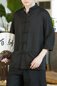 咖啡厅黑色 2024新款夏季男士复古冰丝大码风衬衫A032/C70/75图片