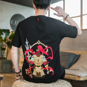 咖啡厅 风重工杨戬刺绣情侣短袖T恤灰色版权A032/T102/65图片