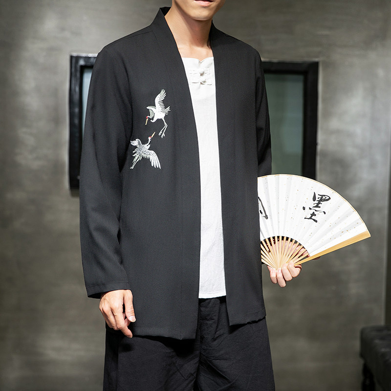 W基地风春装新款男士仙鹤刺绣汉服道袍外套A032/6601/50控68,男装衬衫,电商A032