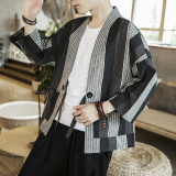 咖啡厅夏装风男士条纹开衫T恤黑条纹汉服A032/1816/特P50，男装衬衫，电商A032