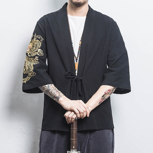 白墙 风夏装男士汉服龙刺绣开衫黑色A032/KS002/50控68图片