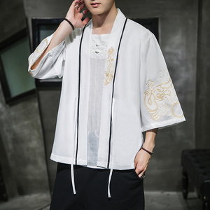 W基地风夏装新款龙腾刺绣汉服开衫衬衫黑色 A032/2204/50控68图片
