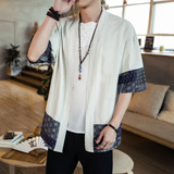 风拼接七分袖棉麻男士汉服开衫A032/1809/特P30，男装衬衫，电商A032
