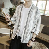 咖啡厅夏装风男士条纹开衫T恤黑条纹汉服A032/1816/特P50，男装衬衫，电商A032