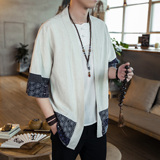 风拼接七分袖棉麻男士汉服开衫A032/1809/特P30，男装衬衫，电商A032