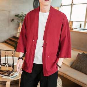 咖啡厅 风夏装七分袖开衫纯色汉服衬衣藏青色A032/1821/特P40图片