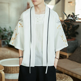 咖啡厅风仙鹤刺绣七分袖开衫汉服防晒衣黑色A032/2208/50控68，男装衬衫，电商A032