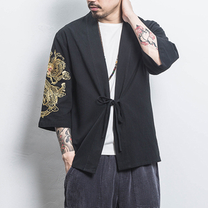 白墙 风夏装男士汉服龙刺绣开衫黑色A032/KS002/50控68图片