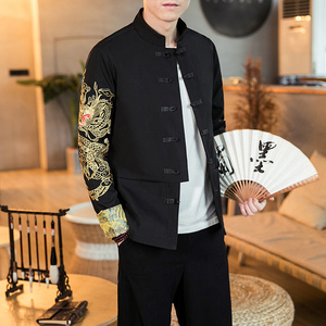 春装风咖啡厅男士金龙刺绣立领盘扣夹克 A032/JK150/100控128图片