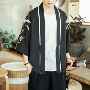 咖啡厅风仙鹤刺绣七分袖开衫汉服防晒衣黑色A032/2208/50控68图片