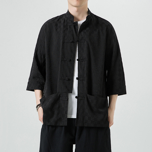 无影墙黑色 2024新款夏季男士复古冰丝大码风衬衫A032/C70/75图片