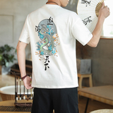 咖啡厅风男士短袖T恤衫遨游天下印花潮T恤白色A032/T201/35，男装T恤，电商A032