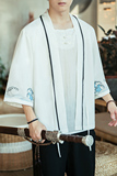 咖啡厅风海浪刺绣七分袖开衫汉服防晒衣白色A032/2207/50控68，男装衬衫，电商A032