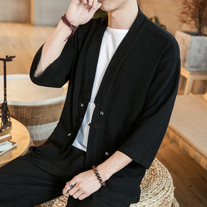 咖啡厅 风夏装七分袖开衫纯色汉服衬衣黑色A032/1821/特P40图片