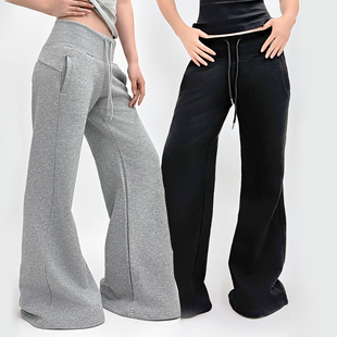 女高腰垂坠感纯棉灰色马蹄裤 提臀加长阔腿喇叭裤 高级感修身 SUN90